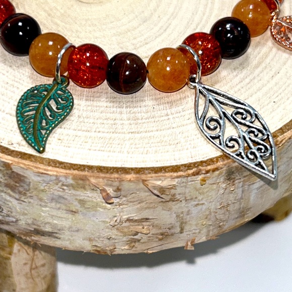 Handmade Leaf Charm Bracelet with Natural Tiger Eye & Sun Stones! - Picture 8 of 13
